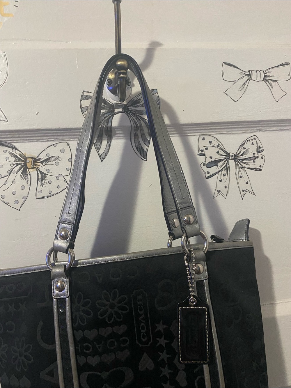 Coach bandana graffiti Black Tote Bag with Silver Trim GUC - Picture 2 of 4